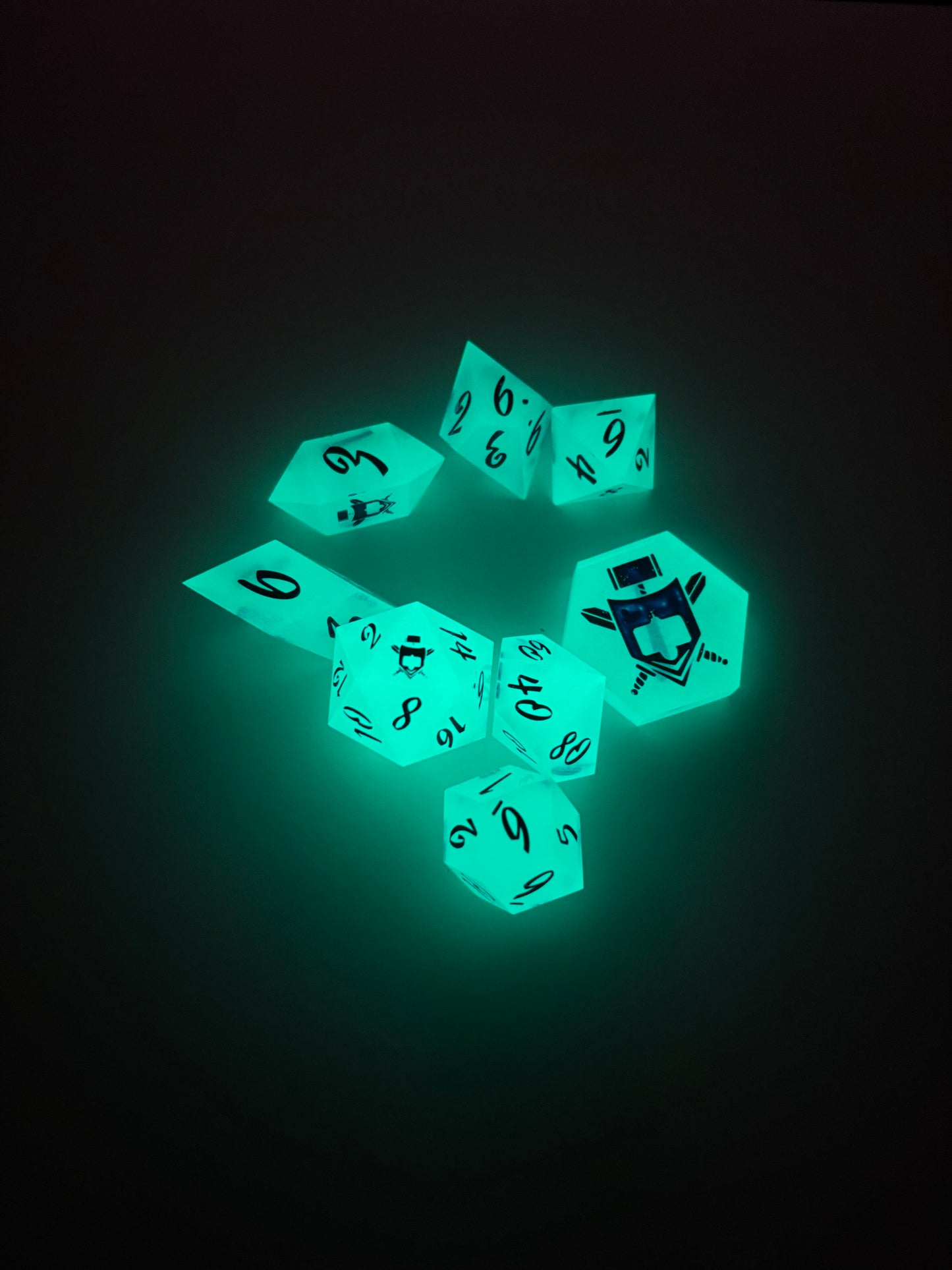 Glow Wyrm 8 pc. Glow in the Dark Resin Dice Set (Blue)