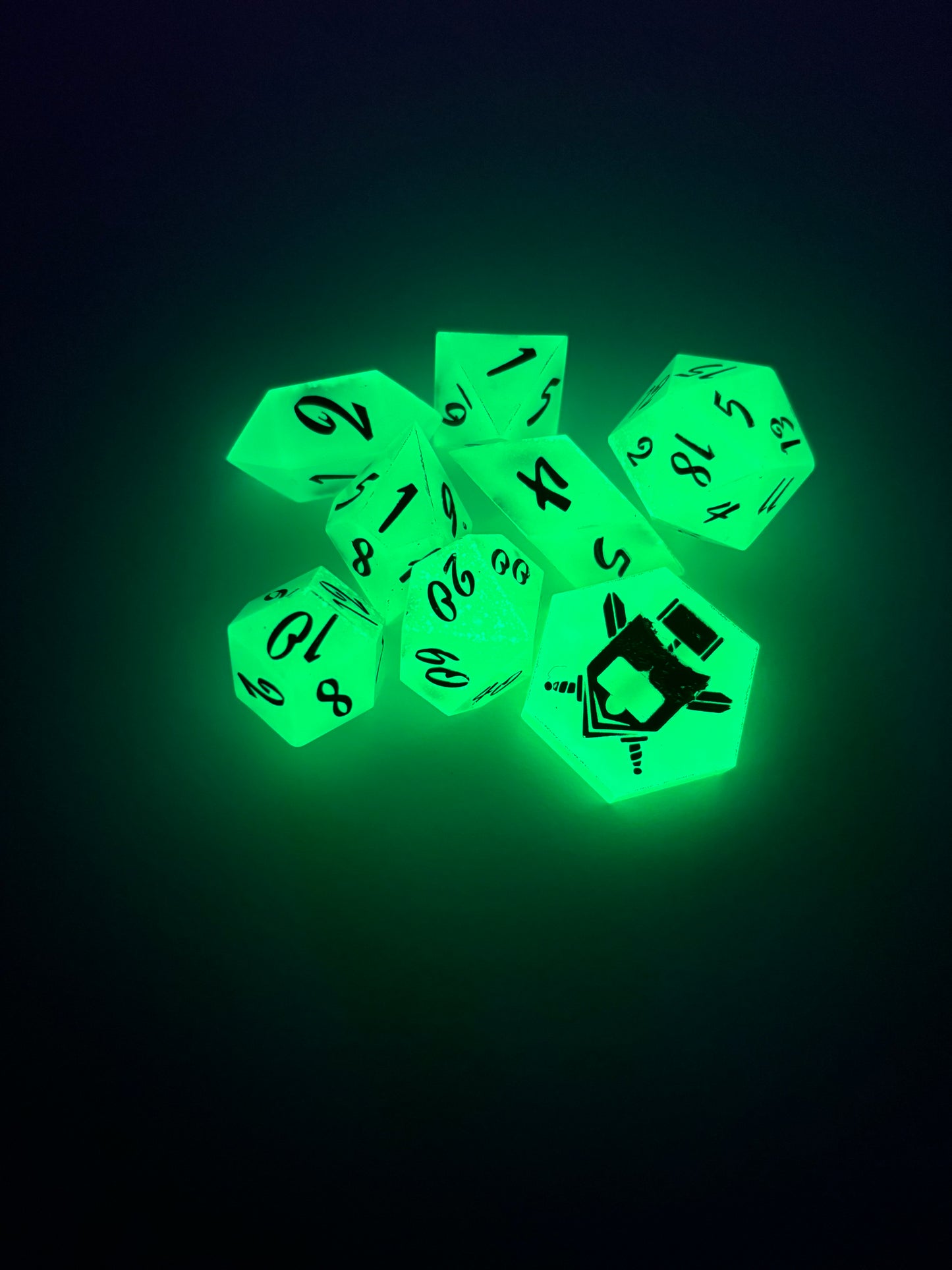 Glow Wyrm 8 pc. Glow in the Dark Resin Dice Set (Green)