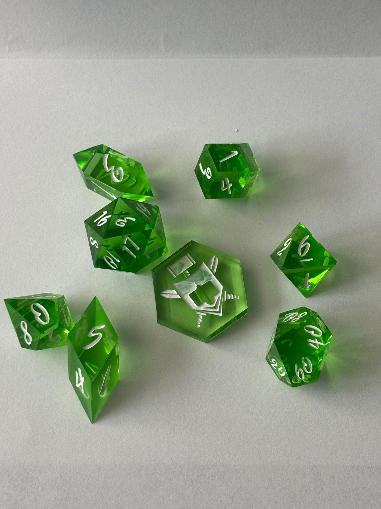 Transparent Green 8 pc. Resin Dice Set