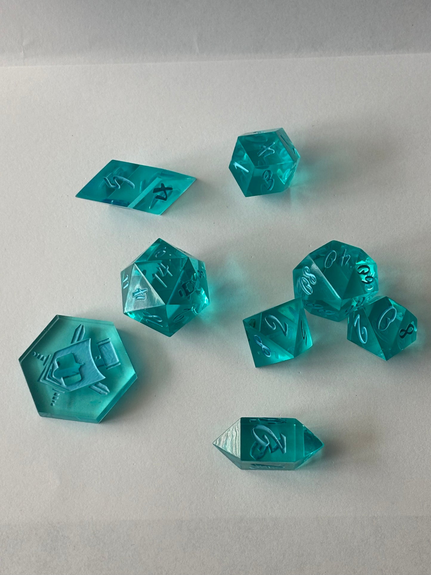 Transparent Teal 8 pc. Resin Dice Set