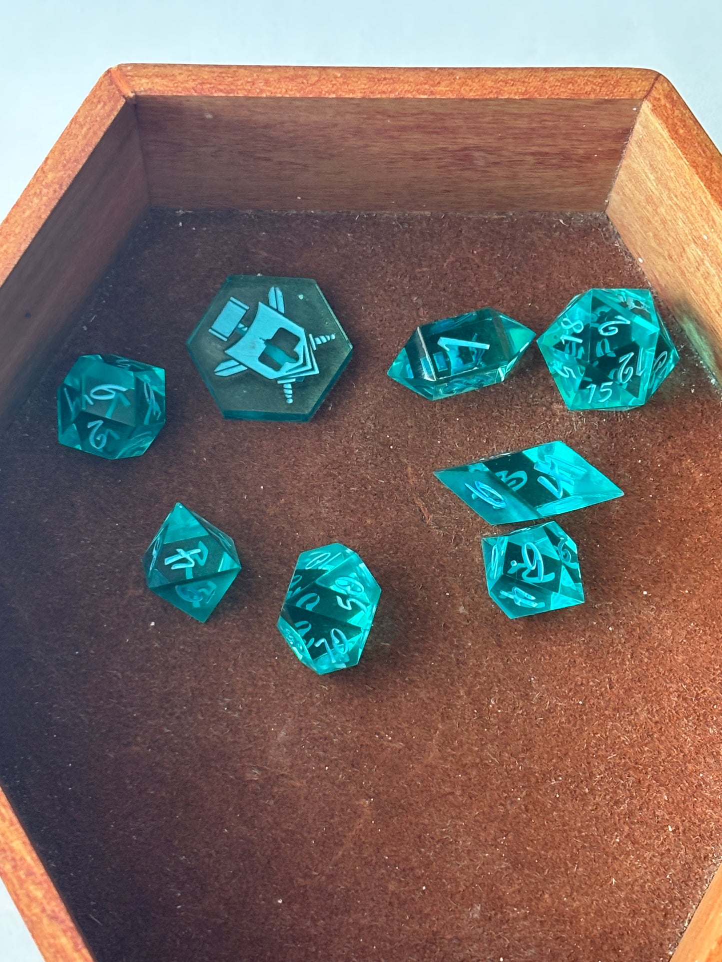 Transparent Teal 8 pc. Resin Dice Set